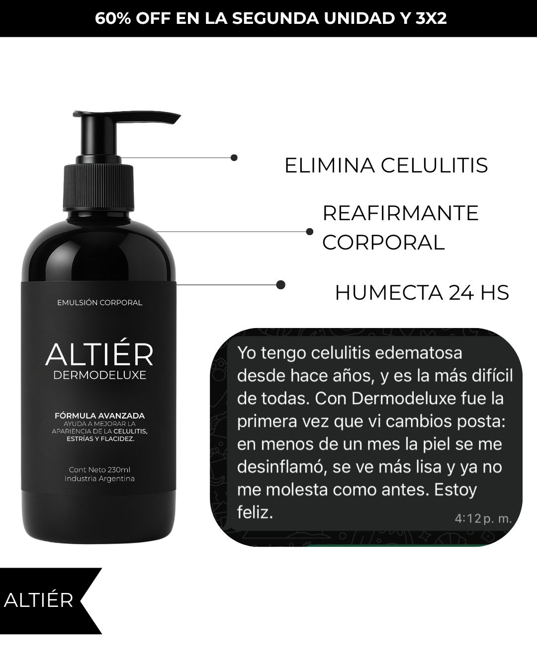 Dermodeluxe Alta Cosmética: Tratamiento para Celulitis, Flacidez, Arrugas y Reafirmante - 230 ML.