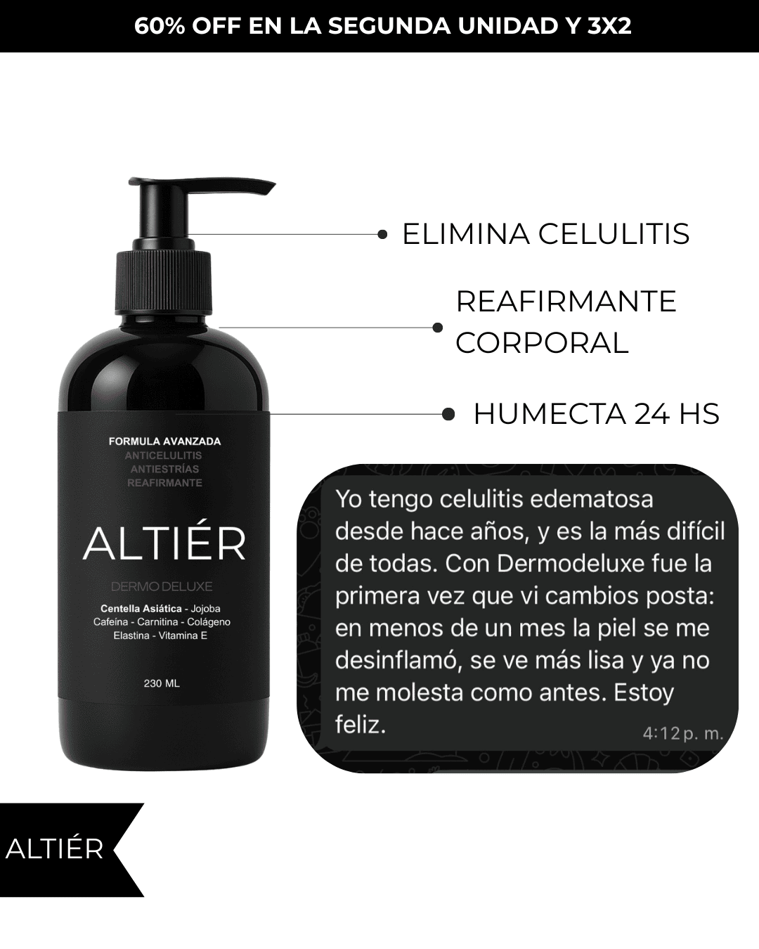 Dermodeluxe Alta Cosmética: Tratamiento para Celulitis, Flacidez, Arrugas y Reafirmante - 230 ML.